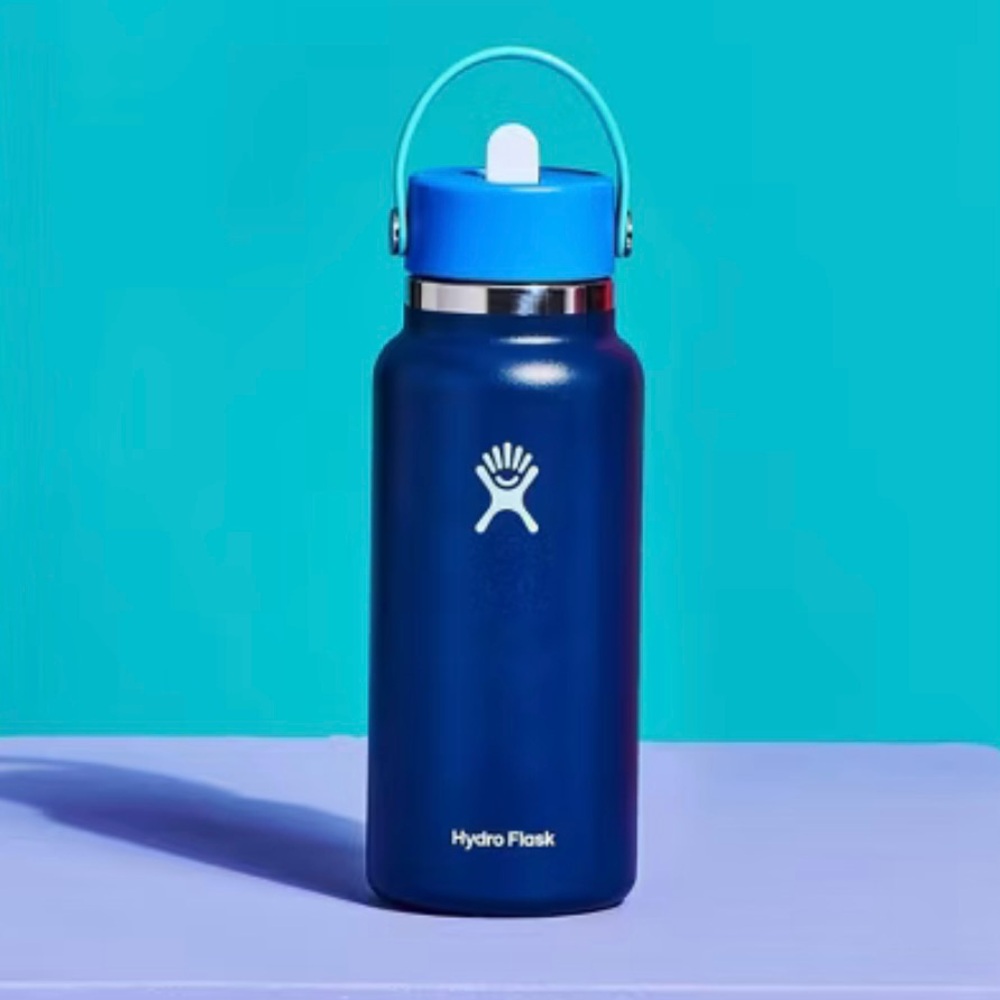 Hydro Flask Wide Mouth Flex Straw Water Bottle- Limited Edition Blue 32 oz